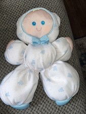 1989 Fisher Price SLUMBER BABIES Baby Doll White Blue Bear Print Plush Lovey