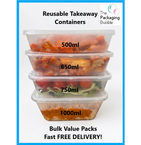 Reusable Food Containers & lids Takeaway Microwave Freezer Safe Storage Plastic - Afbeelding 1 van 9
