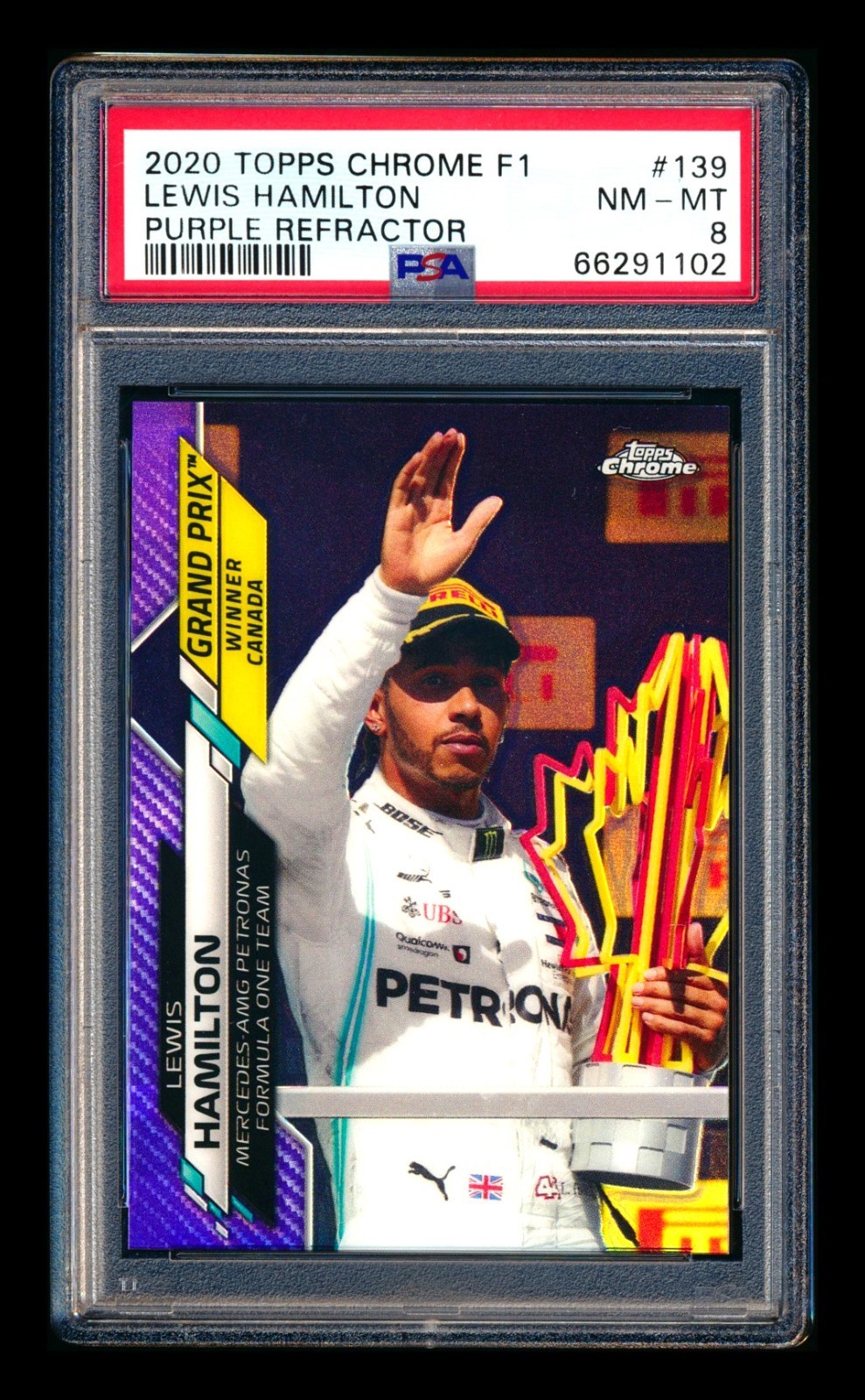 2020 TOPPS CHROME F1 #139 LEWIS HAMILTON RC PURPLE REFRACTOR CANADA #/399 PSA 8! view 1