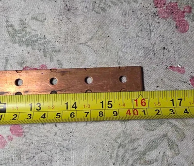 Copper Bus Bar 16'' Long 3/4'' Wide 1/8'' Thick Rectangular Drilled