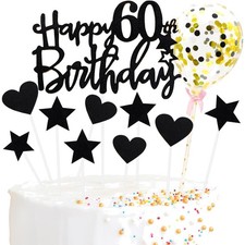 60. Geburtstag Kuchen Topper Schwarz Glitzer 13x20cm wiederverwendbar Deko