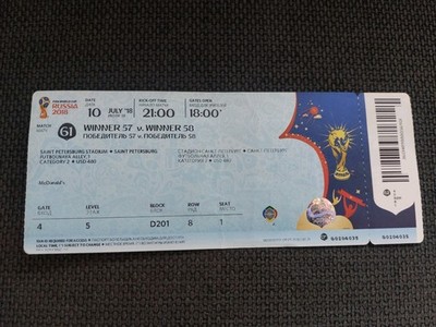 Used Ticket FIFA World Cup 2018 #61 France Belgium Frankreich Belgien 