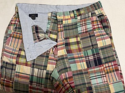 Brooks Brothers Clark Madras Multi Plaid Patchwork Pants 36x32 Golf Boat NWOT