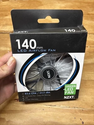 New NZXT 140mm Green LED Airflow Fan. 83.6 CFM/24.5 dBA. 13 Blade Fan. OPEN BOX - Image 1 of 4