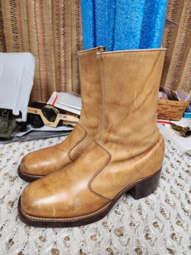 Vintage Frye Mens Campus Zip 5412 Chunky Heel Boots Caramel Sz 9D