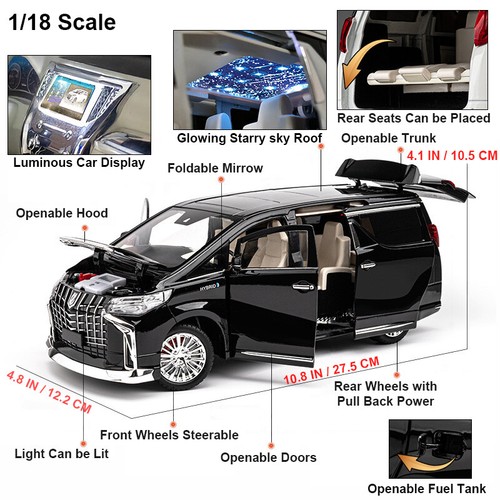 1/18 Toyota Alphard Diecast Model Car Toy Collectible Sound Light Kids Gifts Toy - Picture 3 of 14