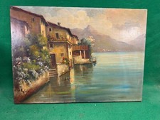 dipinto ad olio epoca di gandria lugano lago  svizzera case paesaggio