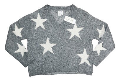 Hippie Rose Stars Print V-Neck Pullover Juniors Sweater S NWT Grey Ivory