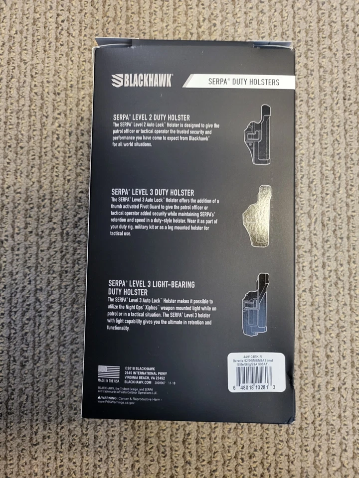 NUEVA FUNDA BLACKHAWK L3 SERPA DUTY PARA BERETTA 92 96 M9 M9A1 NEGRA - Mano derecha Foto 2 de 4