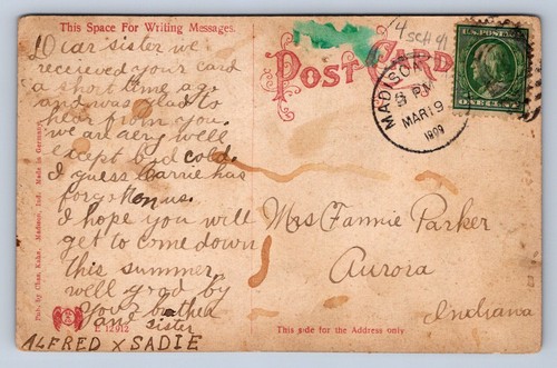J91/Madison Indiana Postkarte c1910 Eggleston Schulhaus 369 - Bild 2 von 4