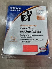 Office Depot Two-Line Pricing Labels Flourescent Red Two Rolls 3500 Monarch 1136
