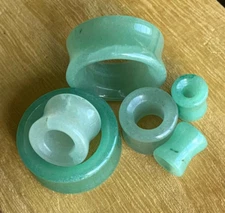 PAIR Green Aventurine Organic Stone Tunnels Double Flare Plugs Earlets Gauges