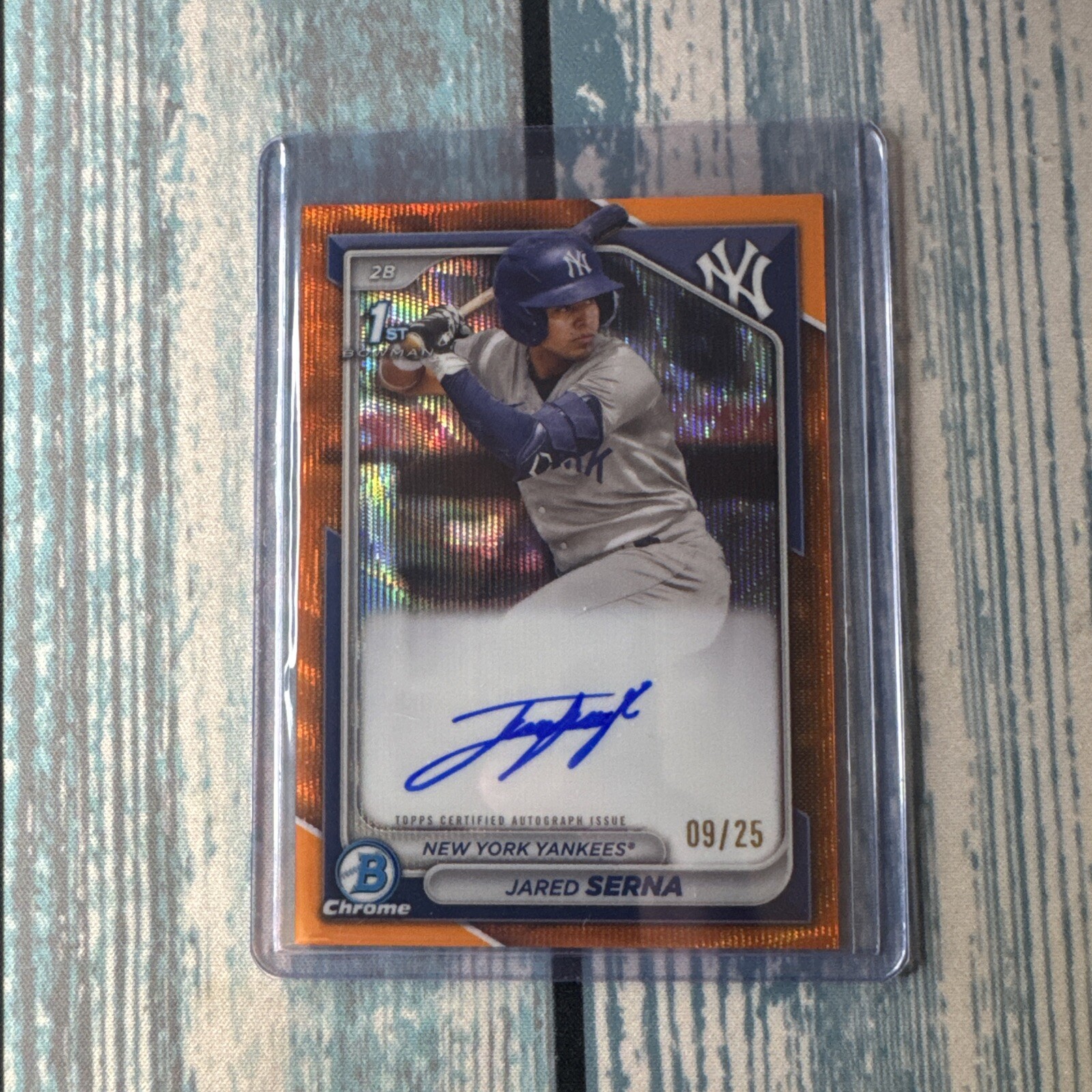 2024 Bowman Chrome Jared Serna 1st Prospect Orange Wave Refractor Auto # 09/25