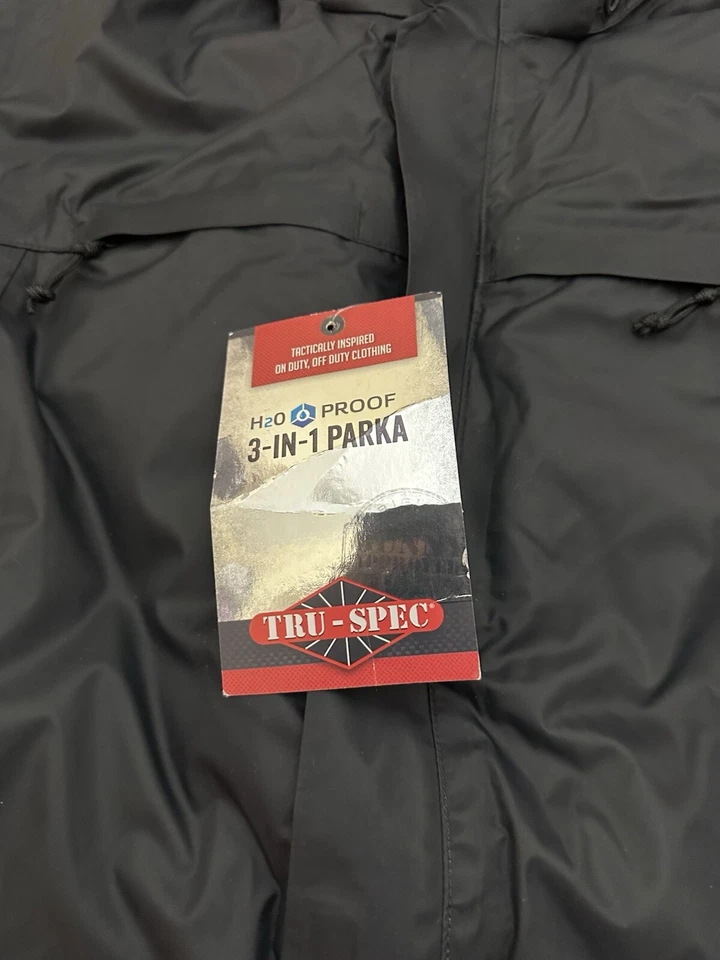 TRU-SPEC 2410 H2O Proof Waterproof 3-IN-1 Parka Jacket Coat w/ Liner Black Small - Image 3 of 4