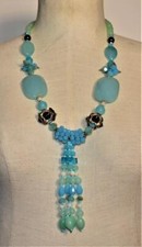 Collana NWT In Vetro D'Artigianato Verde Blu Con Perline A Goccia In Argento 25"