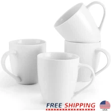 White Ceramic Mugs Set of 4 w/ Handles 16 Ounce Large Coffee Cups for Tea Milk