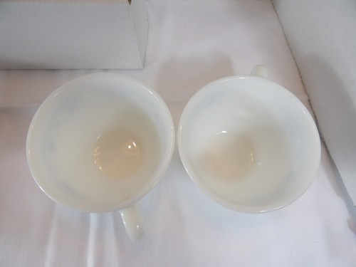 CORNING CORELLE PYREX MORNING BLUE COFFEE TEA CUPS MUGS SET 4 VTG Milk Glass - Picture 18 of 22