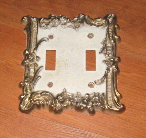 Vintage Brass Double Toggle Plate Light Switch Cover Off White Gold Farmhouse - Picture 2 of 3