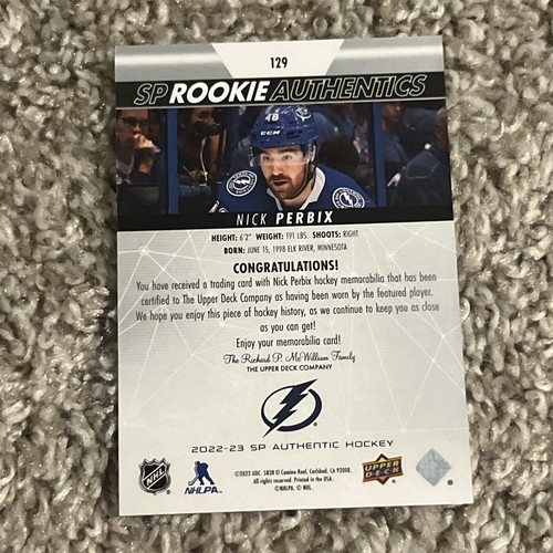 2022-23 Sp Rookie Authentics Nick Perbix Jersey Patch RC #129 - Picture 2 of 2