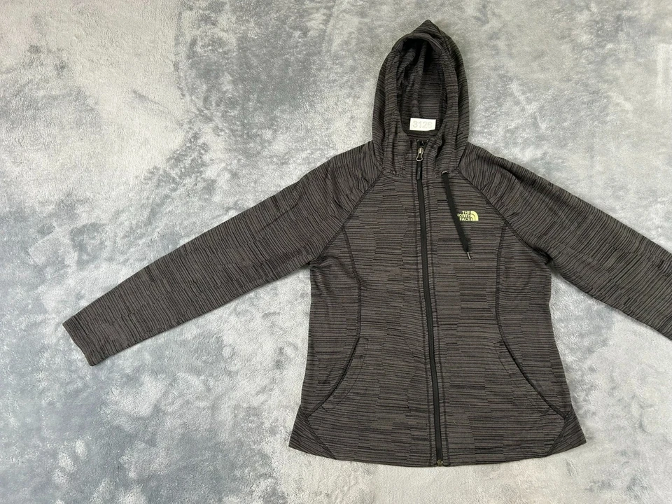 CHAQUETA MUJER THE NORTH FACE GRIS MEDIO A RAYAS POLAR CREMALLERA COMPLETA SUDADERA CON CAPUCHA Foto 4 de 4