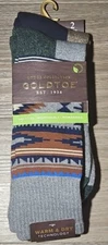 2 Pair Gold Toe Men's Lodge Collection Warm & Dry Aztec Crew Socks Size 6-12.5