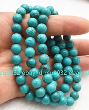 3 Pcs 8mm Natural Blue Turquoise Round Beads Gemstone Bracelet 7.5" AAA 