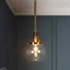 LNC Modern 1-Light Brass Pendant Light w Clear Globe Glass Shade, LED Compatible