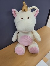 KellyToy Baby Cream Pink Gold Unicorn Plush Rattle 20" Corduroy Belly Feet