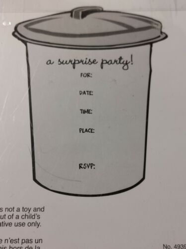 KEEP A LID ON IT Surprise Birthday Party INVITATIONS for 16 guests garbage cans - Picture 2 of 2