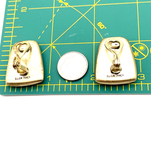 Ellen Tracy Earrings Womens Gold- Black-Tone Cross Hatch Clip On Every Day - Afbeelding 6 van 8