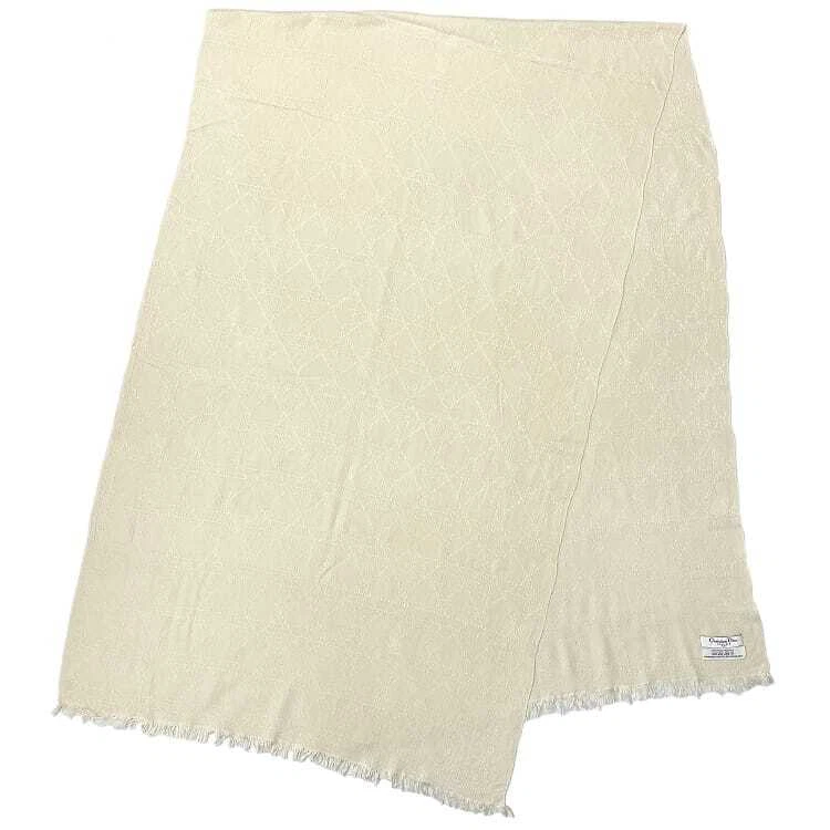 Étole beige Christian Dior blanc cannage bon état laine nettoyée 60 % soie