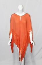 Jocelyn Womens Vintage Orange Knit Poncho Fringe