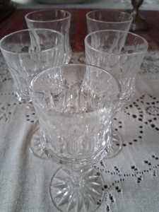5-Cordial Glasses Old Galway (Star Cut Foot)by GALWAY Irish Used Rarely NICE
