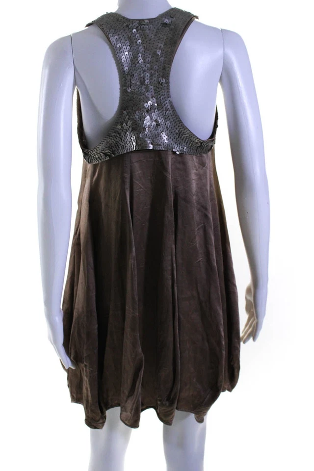 Vestido para mujer La Rok seda algodón lentejuelas adornado burbuja marrón talla XS Foto 4 de 4