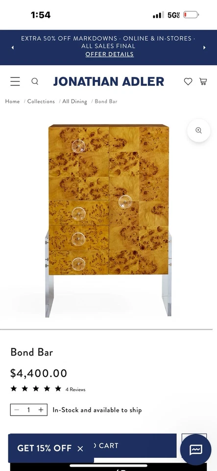 Jonathan Adler Bond Bar Cabinet In Acrylic & Wood - Image 2 of 4