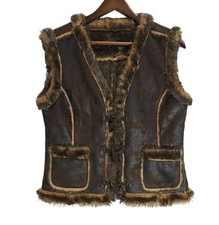 Scully Women's Vest Women S Faux Leather Fur Shearling Brown Toggle Boho Western