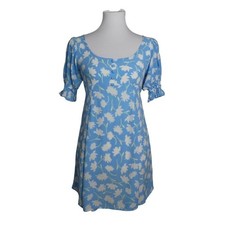 Faithfull The Brand Floral Mini Dress Womens 2 XS Blue Daisy Puff Cottagecore