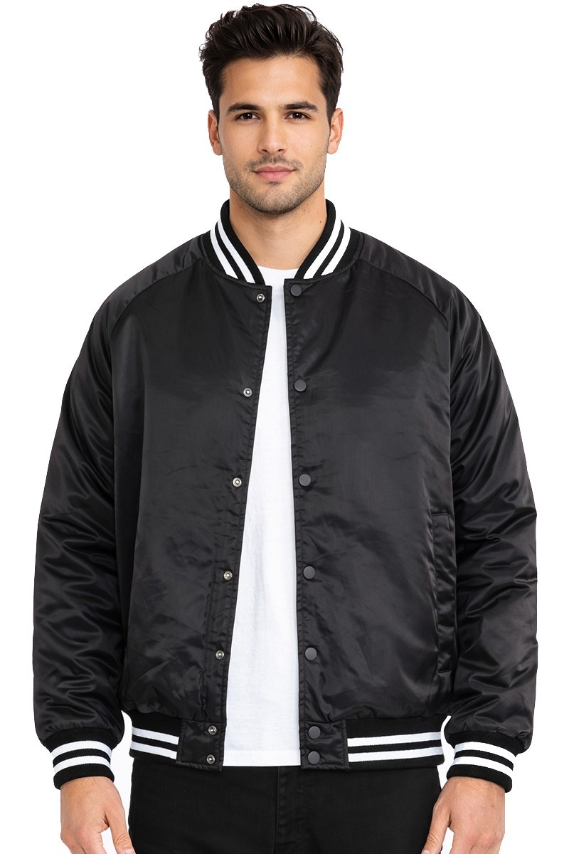 MENS VARSITY BOMBER JACKET CASUAL SNAP FRONT LIGHT PADDED WINDBREAKER JACKET