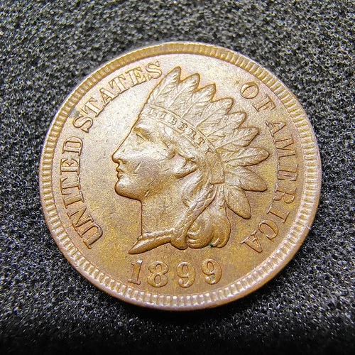 1899 Indian Head Cent 1C  - Philadelphia Mint - Woodgrain Toning - AU+ Condition