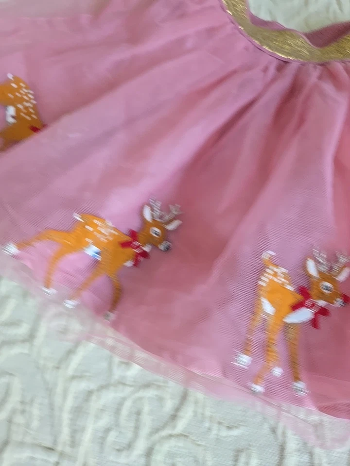 Mini Boden Festive Appliqué Tulle Skirt Christmas Pink Sz 3-4 Year Santa Deer - Image 4 of 4