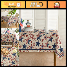 Patriotic 4th of July Tablecloth 60x104" Rectangular Washable Red Blue Decor Par