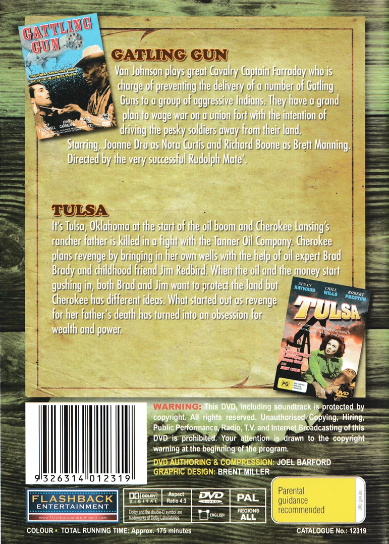 CLASSIC WESTERNS, Gattling Gun / Tulsa (L / New DVD 1971) Free Delivery