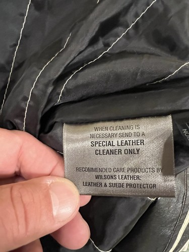 Mens 2XL Wilsons Leather Jacket Black w/Stripes Biker Motorcycle Cafe Racer Moto - Picture 15 of 16