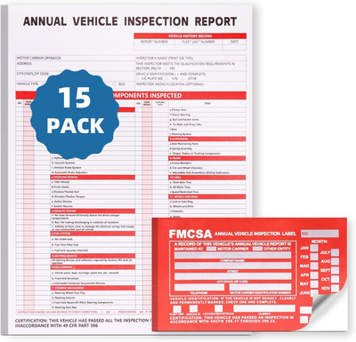 15-Pack Annual Vehicle Inspection Report Form, 3-Ply Carbonless Form and Hardboa