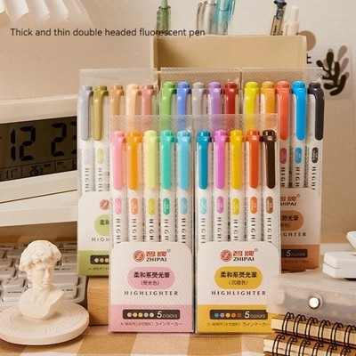 Leuchtende Textmarker Set Mehrfarbig Pinselspitze Büro Schulbedarf