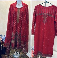 Traditional Pure Chiffon Full Embroidered Formal Kameez Trousers Deputta XL 42