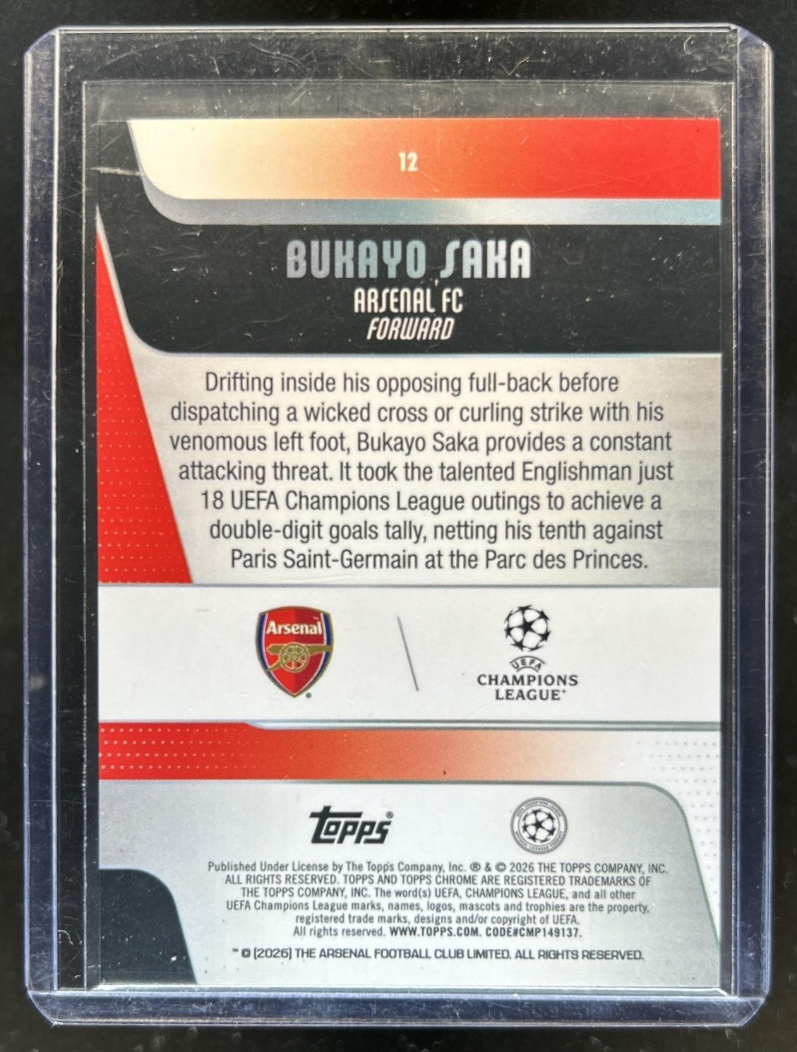 2025-26 Topps Chrome Bukayo Saka Big Apple Variation Fanatics Fest Exclusive #12 view 2