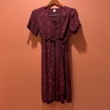 Gap Faux Wrap Midi Dress Sz S Burgundy Leaves Print V-Neck Waist Tie Cottagecore
