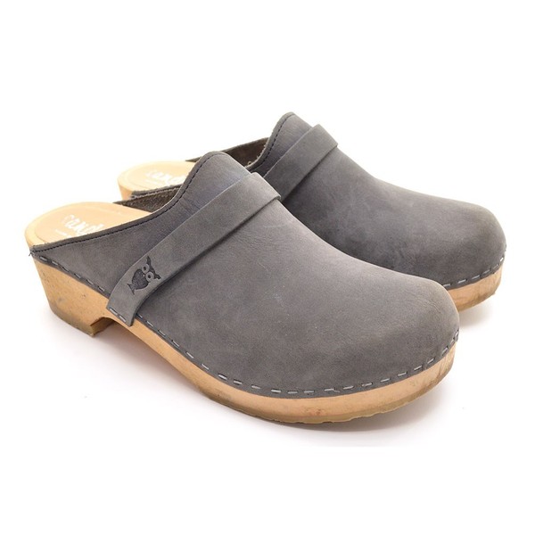 Ladies Sandgrens Tokyo Handmade Swedish Clogs 39 / 8 Gray Nubuck Wooden Shoes 