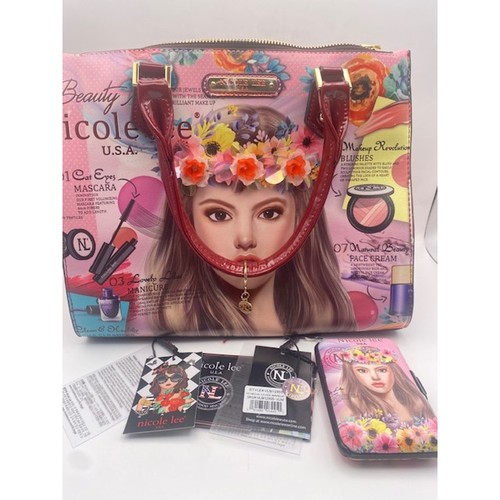 Nicole Lee VLM12955 Venecia Loves Makeup Floral Tote Handbag Pink NWT